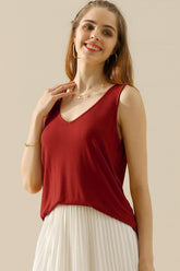 V NECK WIDE SLEEVELESS SOLID TEE SHIRTS TOPS - Doublju