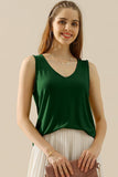 V NECK WIDE SLEEVELESS SOLID TEE SHIRTS TOPS - Doublju