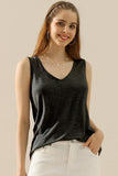 V NECK WIDE SLEEVELESS SOLID TEE SHIRTS TOPS - Doublju