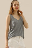 V NECK WIDE SLEEVELESS SOLID TEE SHIRTS TOPS - Doublju