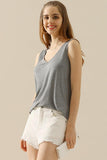 V NECK WIDE SLEEVELESS SOLID TEE SHIRTS TOPS - Doublju