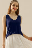 V NECK WIDE SLEEVELESS SOLID TEE SHIRTS TOPS - Doublju