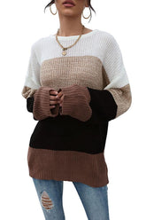 LOOSE FIT COLOR BLOCK KNITTED SWEATER - Doublju
