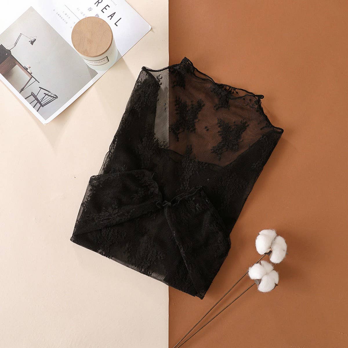 SEMI SHEER MESH LACE SEXY SLIM BOTTOMING SHIRT_CWTBLL2662