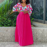 PRINTED TOP PLEATED LONG SKIRT TWO PIECE SUIT_CWSTB1137