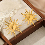 Vintage Metal Sun 18K Gold Stainless Steel Earrings_Cwmm3656