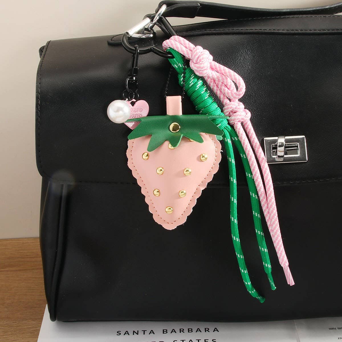 STRAWBERRY KEYCHAIN LEATHER HEART BAG PENDANT_CWMM7569
