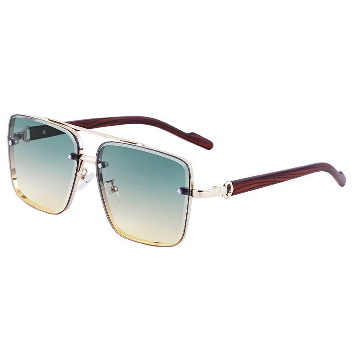SQUARE FRAME FAUX WOOD GRAIN TEMPLE SUNGLASSES_CWASG0562