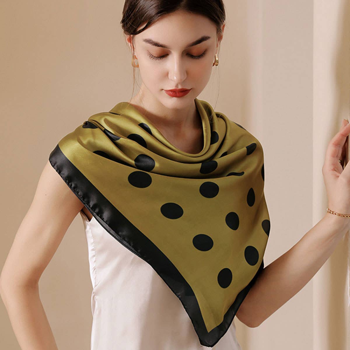 Womens 35" Polka Dot Silky Wrap Neck Scarf