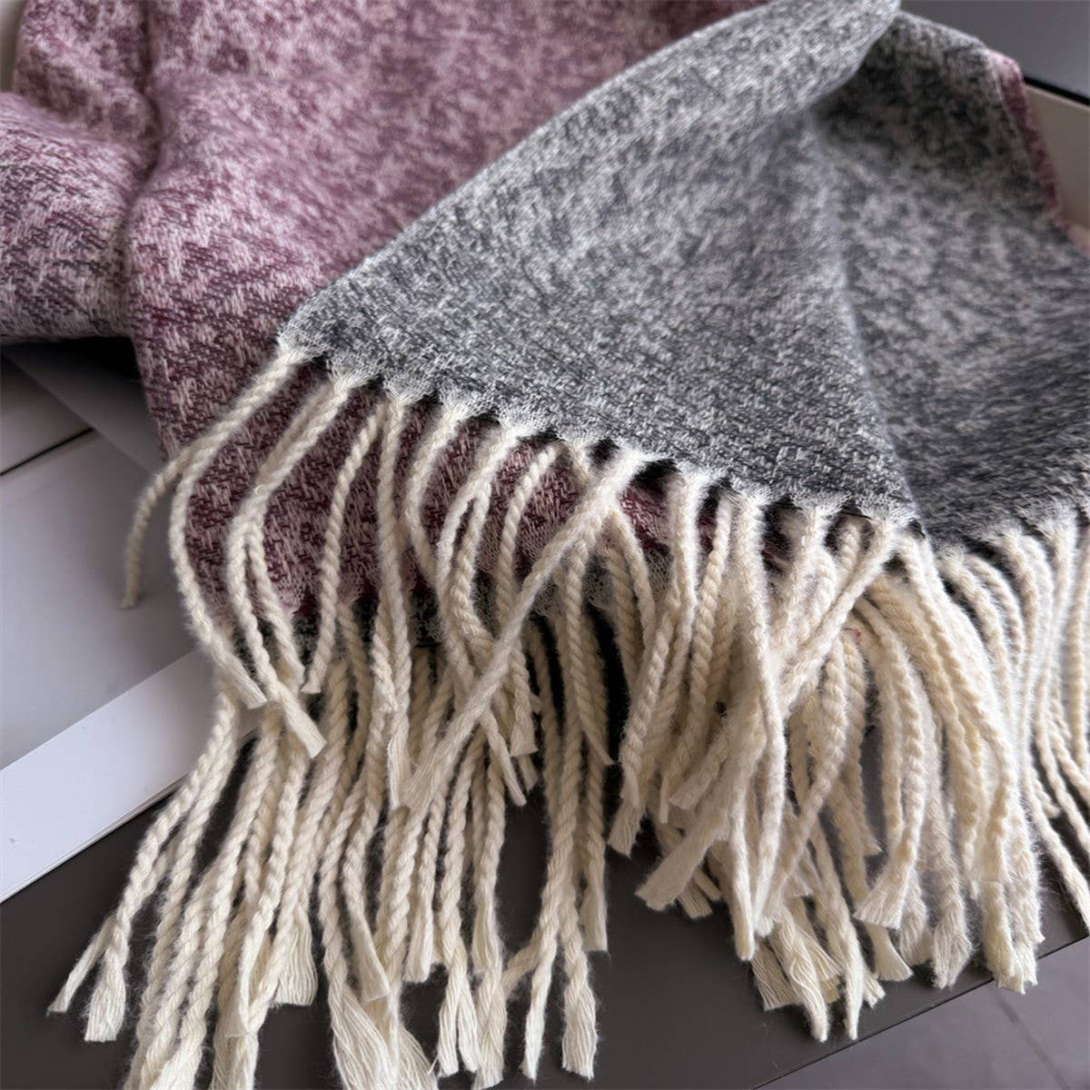 Colorblock Cashmere Feel Soft Warm Tassel Scarf_Cwasc03242