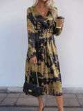 V-Neck Long Sleeve Fashion A Swing Hot Gold Dress