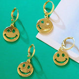 GOLD PLATED SMILEY EXPRESSION PENDANT EARRINGS_CWAJE0994