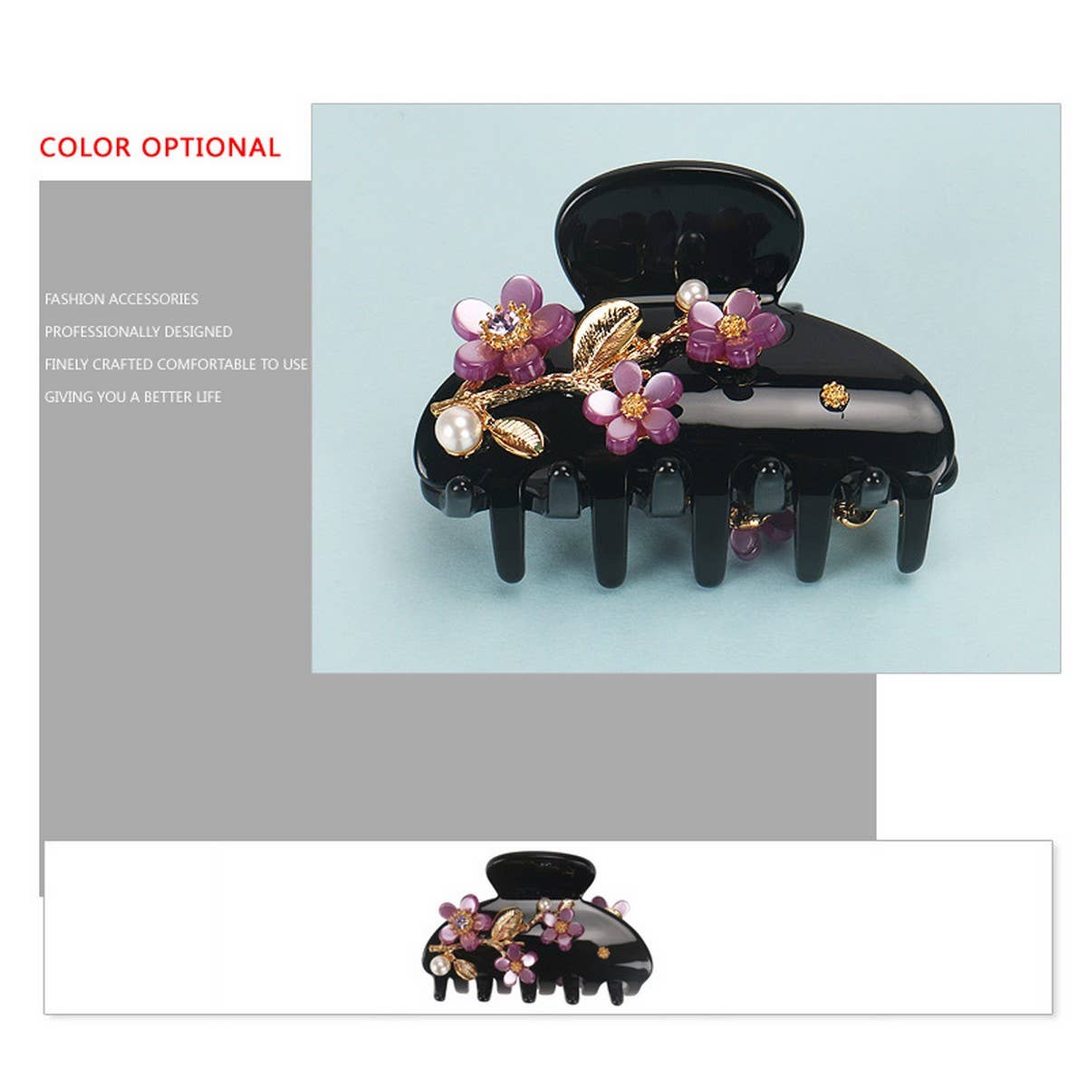 HAIR GRAB ACETATE FLOWER HAIR GRAB SHARK CLIP_CWAHA4268