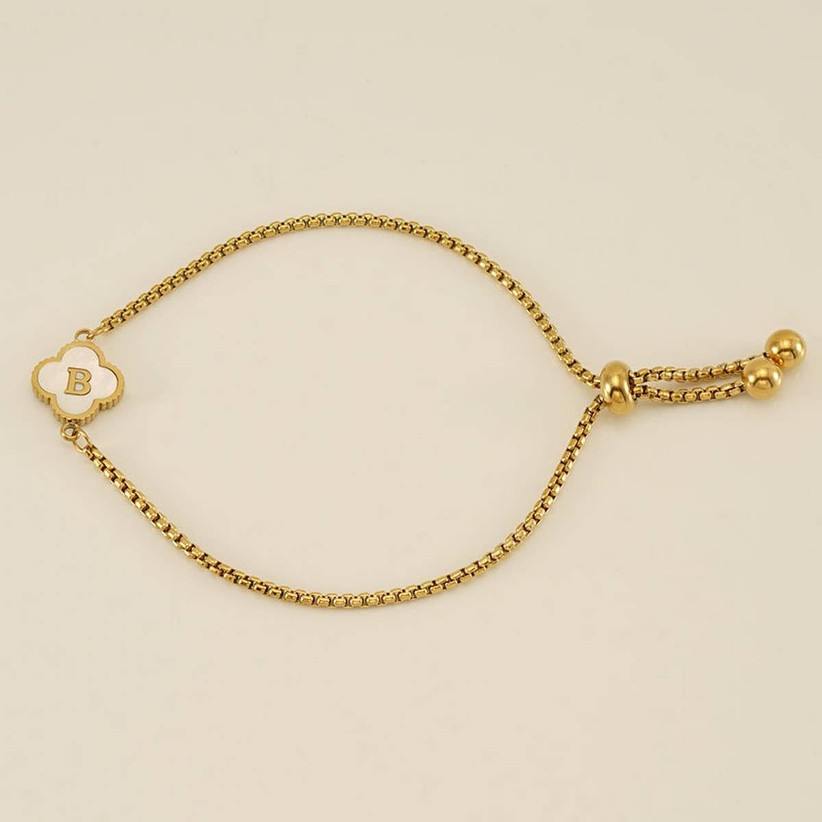 Cwaje1959_Adjustable Four Leaf Clover Letter Shell Bracelet