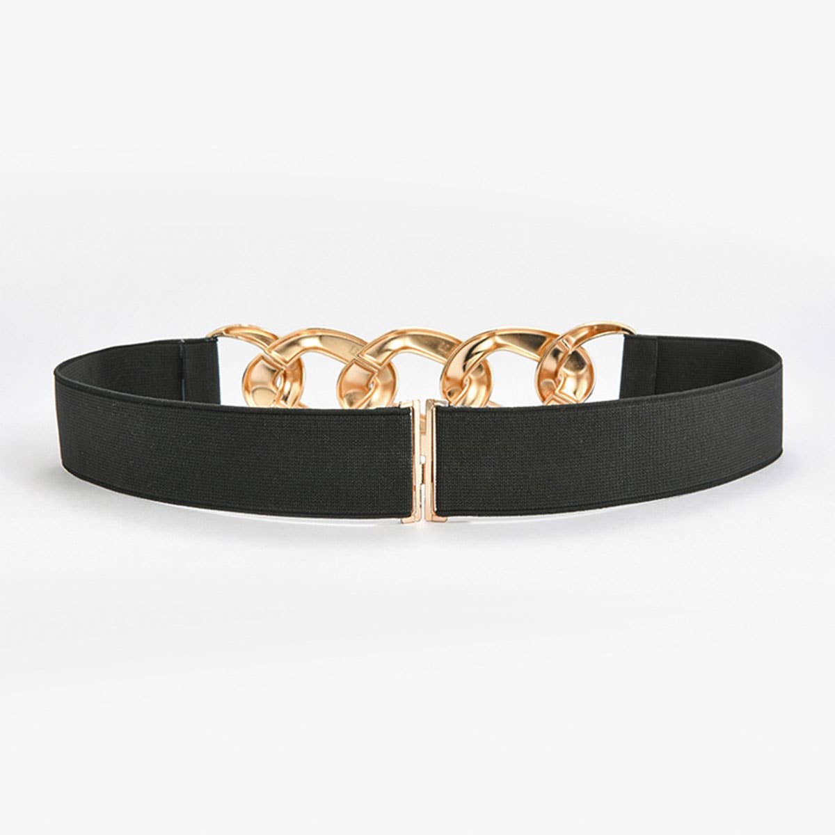 SILVER GOLD CHAIN BLACK STRETCH BELT_CWABE0191