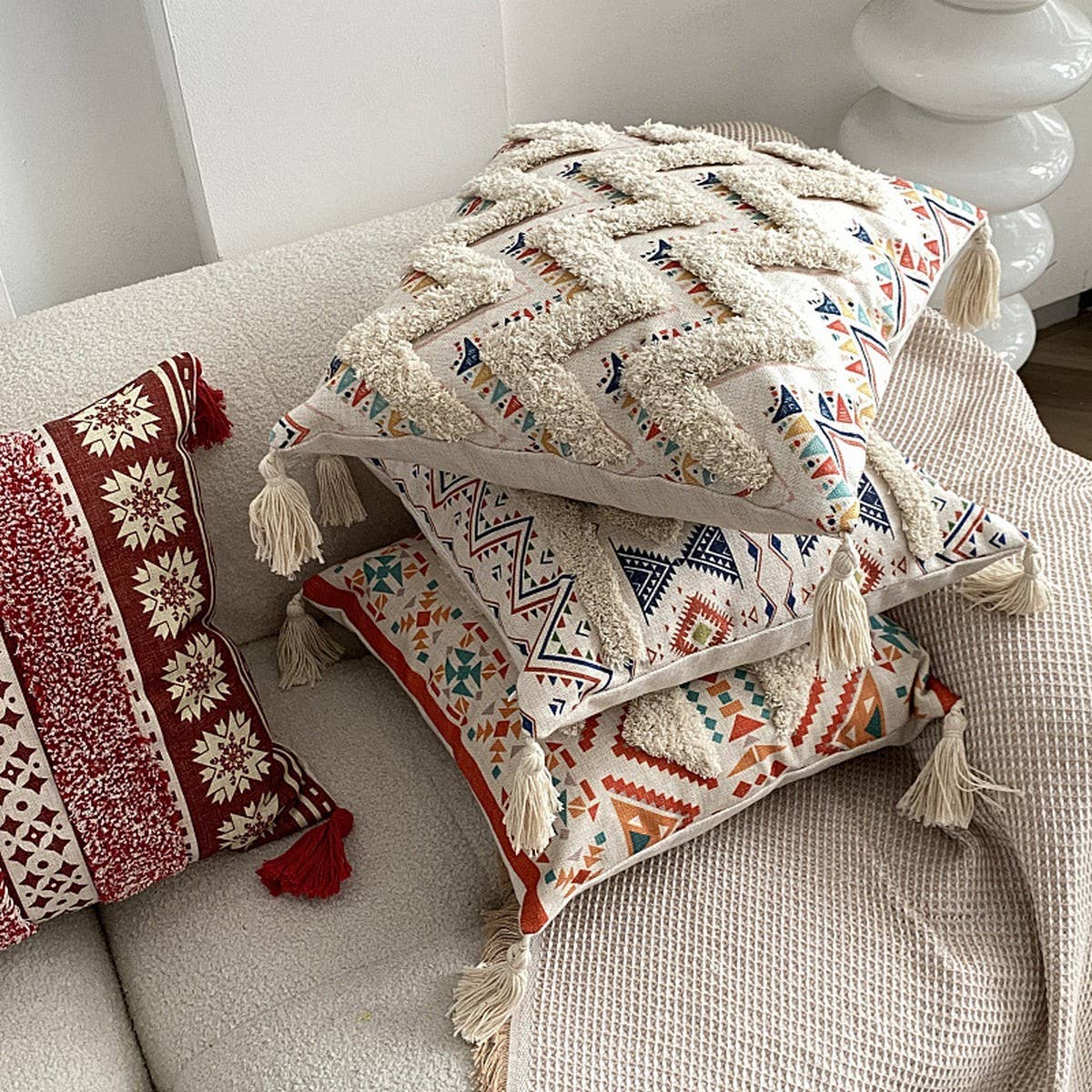 BOHEMIAN STYLE TUFTED LINEN PRINTED PILLOWCASES_CWMM0872