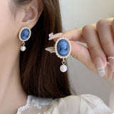 RETRO SIMPLE BLUE PEARL EARRINGS_CWAJE1634
