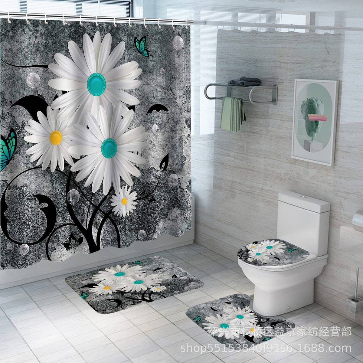 FLOWER WATERPROOF BATHROOM SHOWER CURTAIN_CWMM1798