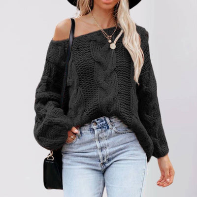 Women¡¯S Off Shoulder Cable Knit Pullover Sweater_Cwoswl07193