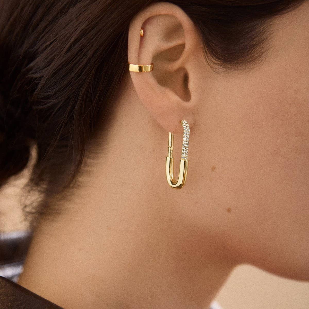 Vintage Zircon Square Round Long Gold Earrings