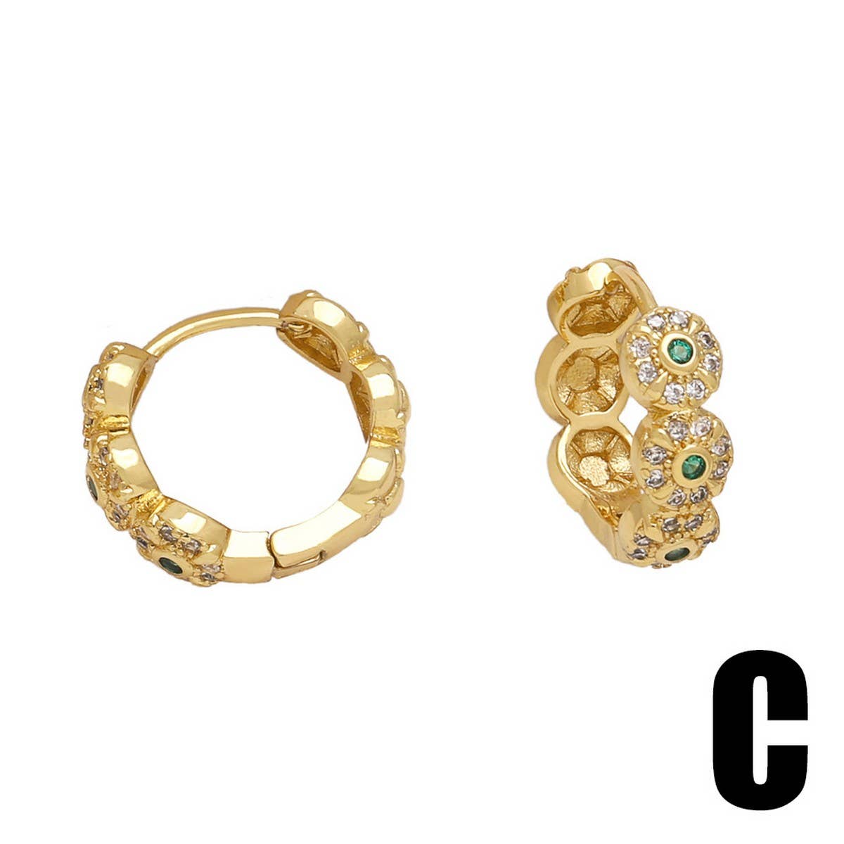 ROUND INLAID ZIRCON GOLD PLATED EARRINGS_CWAJE1030