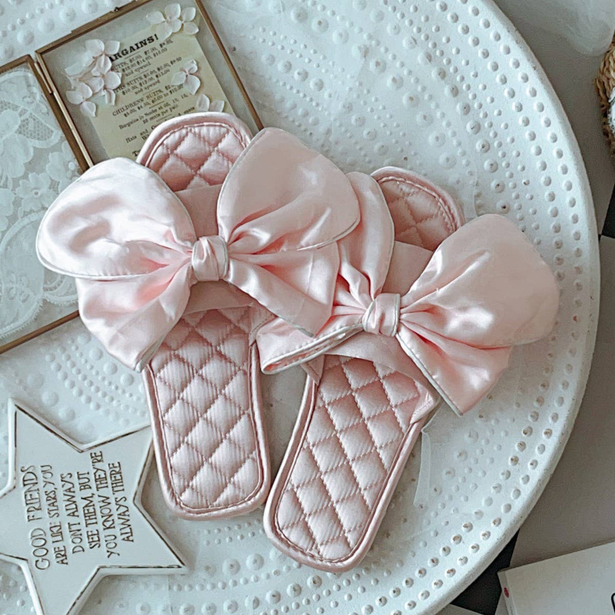 Womens Large Bow Dressing Gown Slippers_Cwmm2946