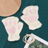 CARTOON CAT PAW BEAR PAW PLUSH HALF FINGER GLOVES_CWAG0175