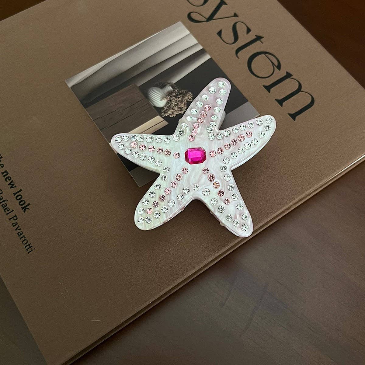 PINK STARFISH ACETATE CLIP WITH RHINESTONES_CWAHA5828