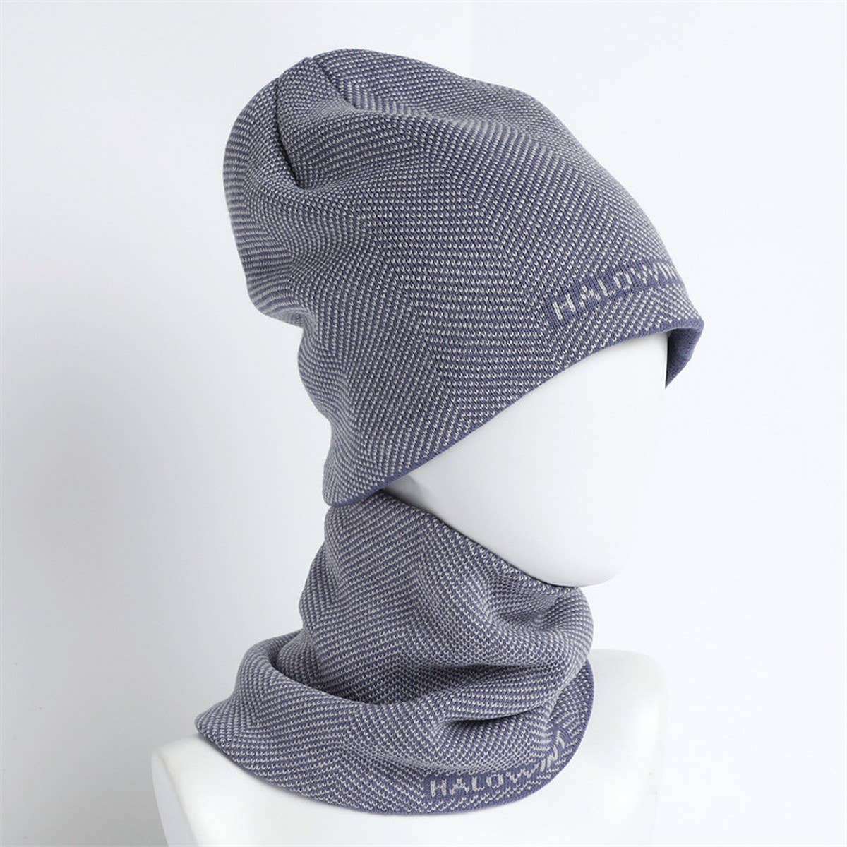 HERRINGBONE HOOD AND SCARF TWO PIECE SET_CWASC1043