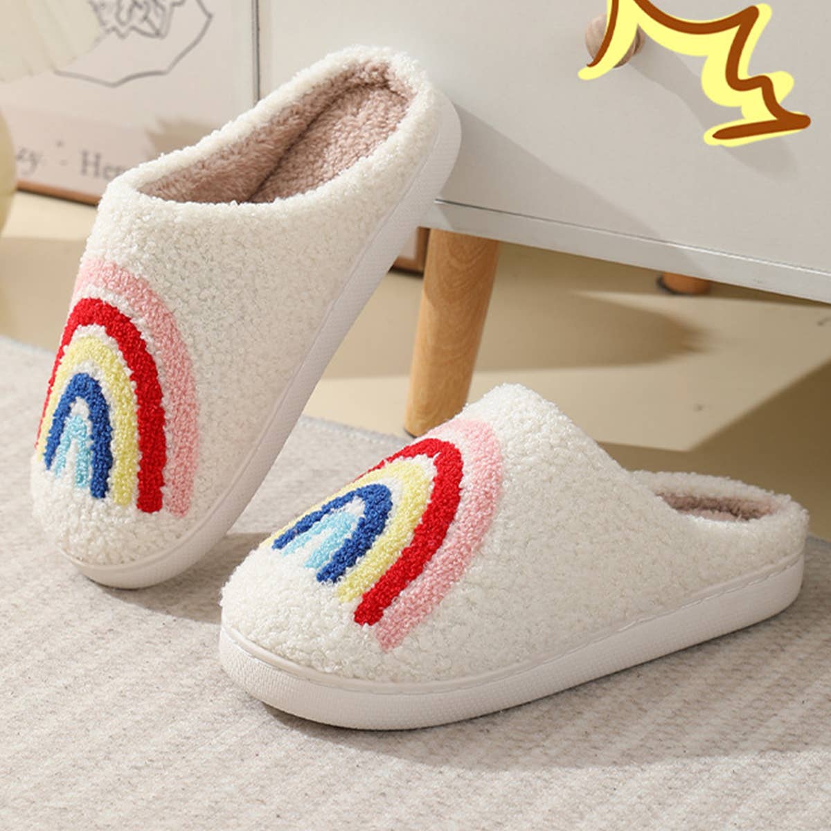 Warm Cotton Slippers With Rainbow Pattern