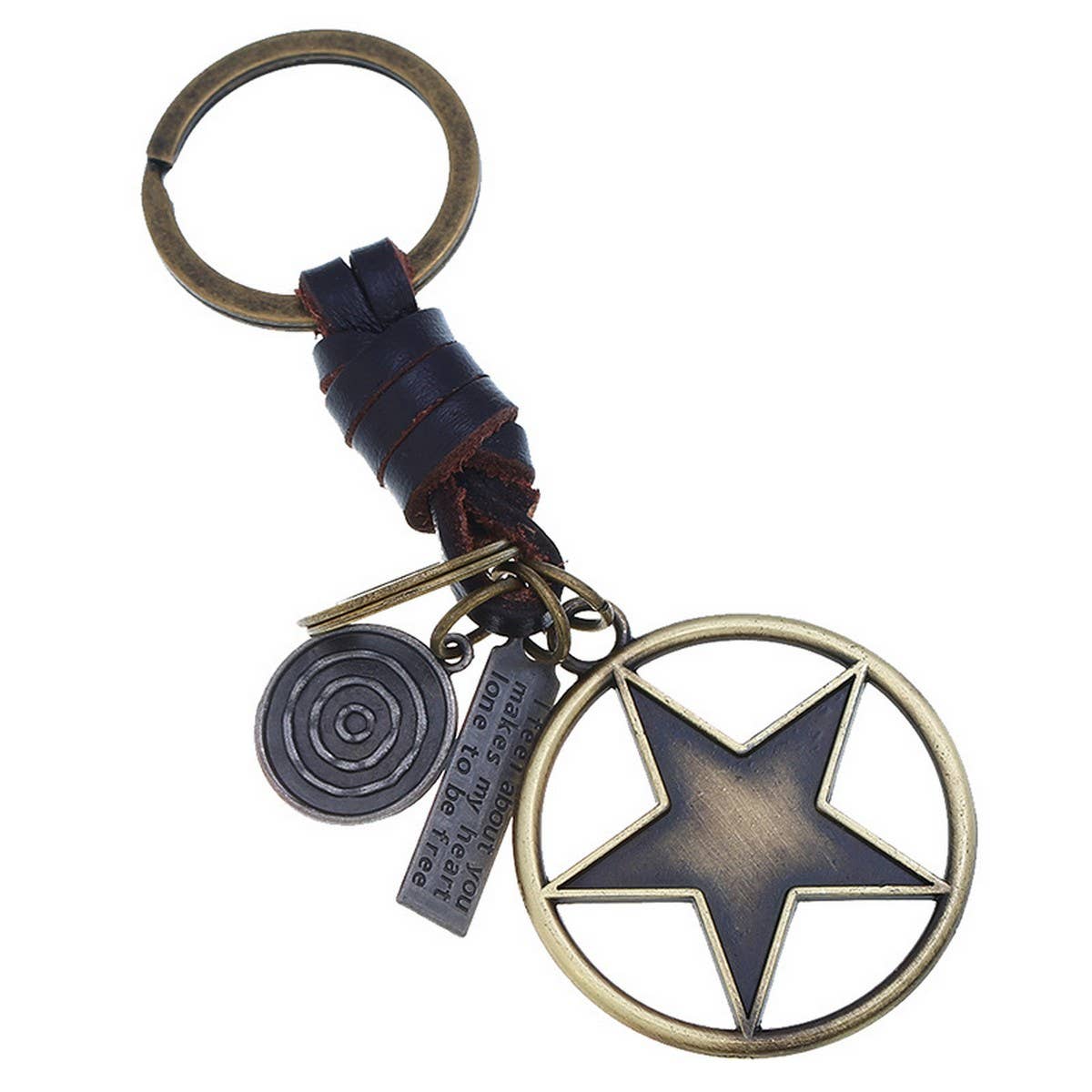 ALLOY FIVE POINTED STAR GENUINE LEATHER KEYCHAIN_CWMM4783
