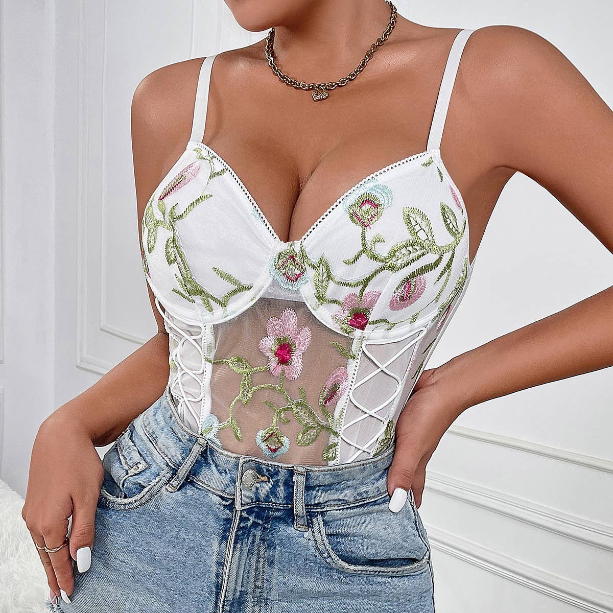 SEXY FLOWER EMBROIDERED SEE THROUGH BODYSUIT_CWMM4649