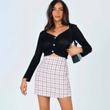 RETRO CHECKERED A LINE SHORT WOOLEN SKIRT_CWBSS0393