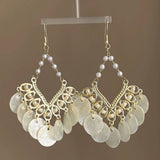 FRENCH GEOMETRIC SCALLOPED SHELL TASSEL EARRINGS_CWAJE2180