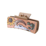 Western Cactus Sunflower Hair Claw Leather Clip_Cwasc1610