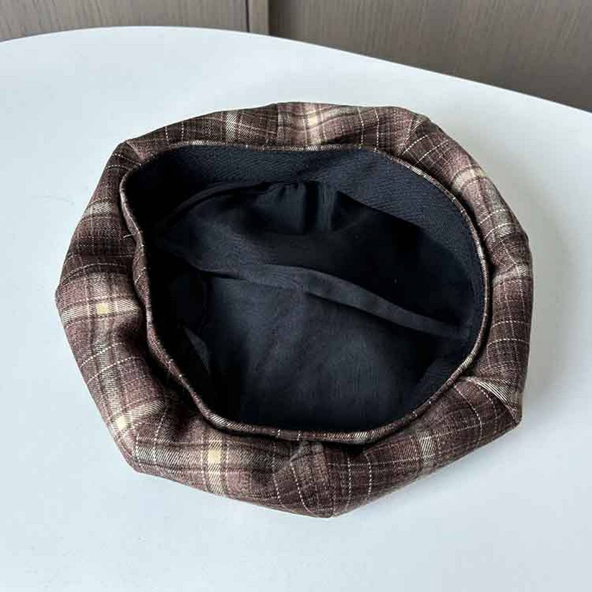 Vintage Brushed Cotton Check Beret_Cwab2910