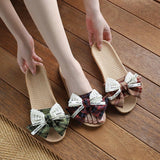 FASHION LINEN BOW SLIPPERS WITH THICK SOLE_CWSHF0183