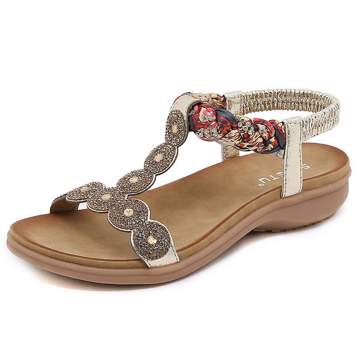 BOHEMIAN RHINESTONE FLAT BOTTOMED BEACH SANDALS_CWSHS0539