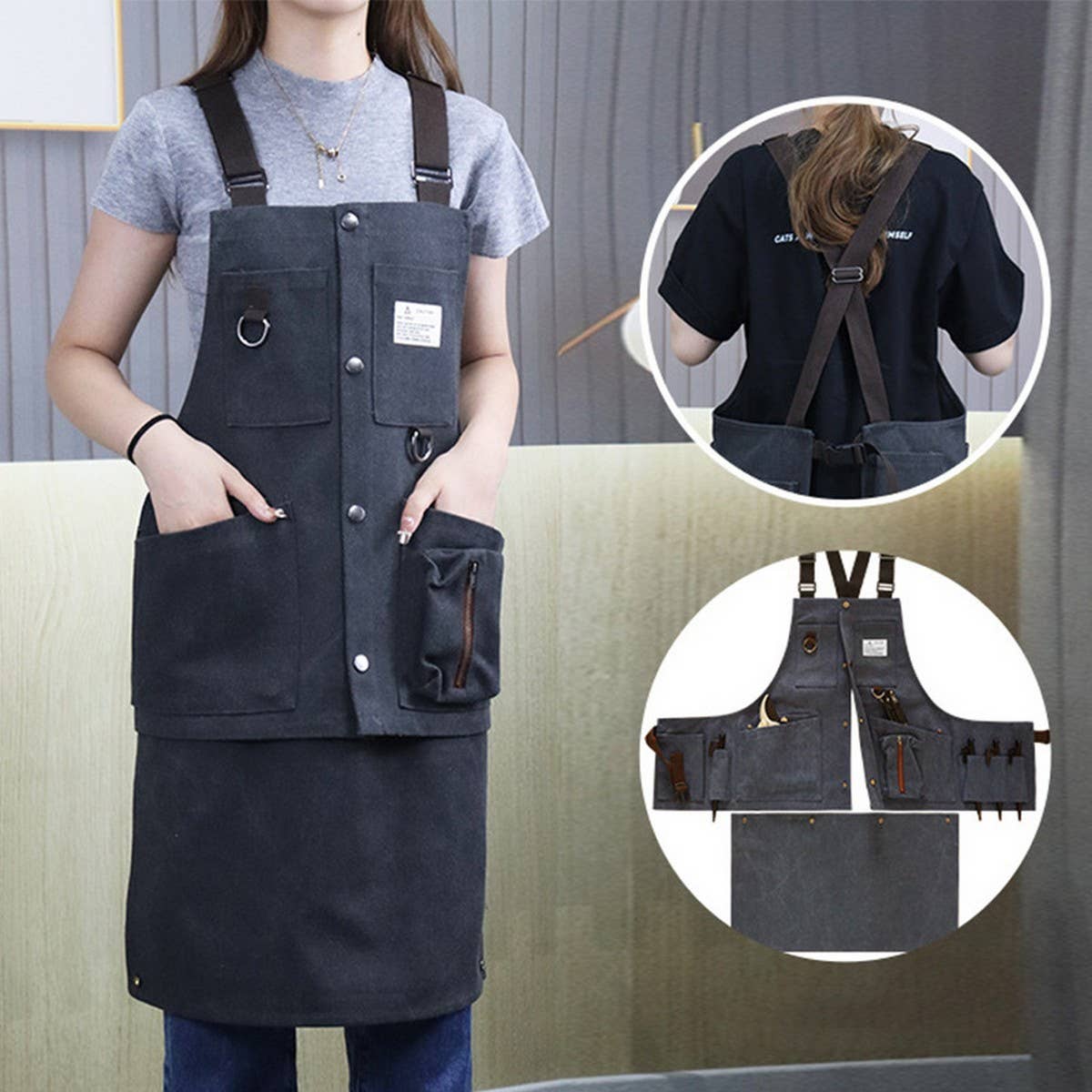 Cwmm1823_Thickened Canvas Multifunctional Pocket Work Apron