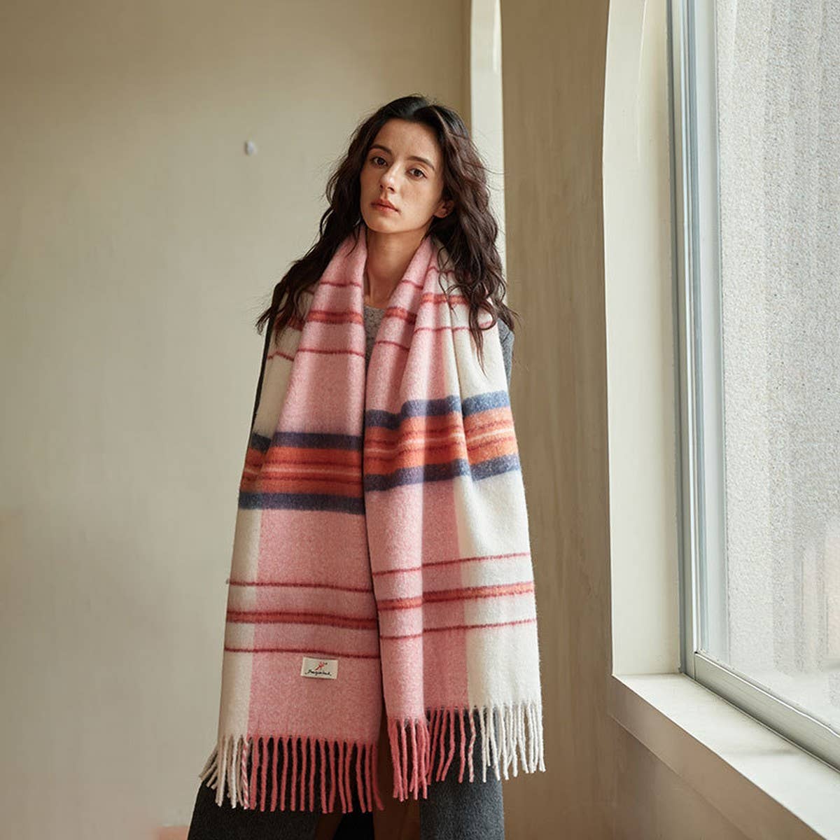 BLUE PLAID FAUX CASHMERE SCARF WINTER WARM_CWASC2337