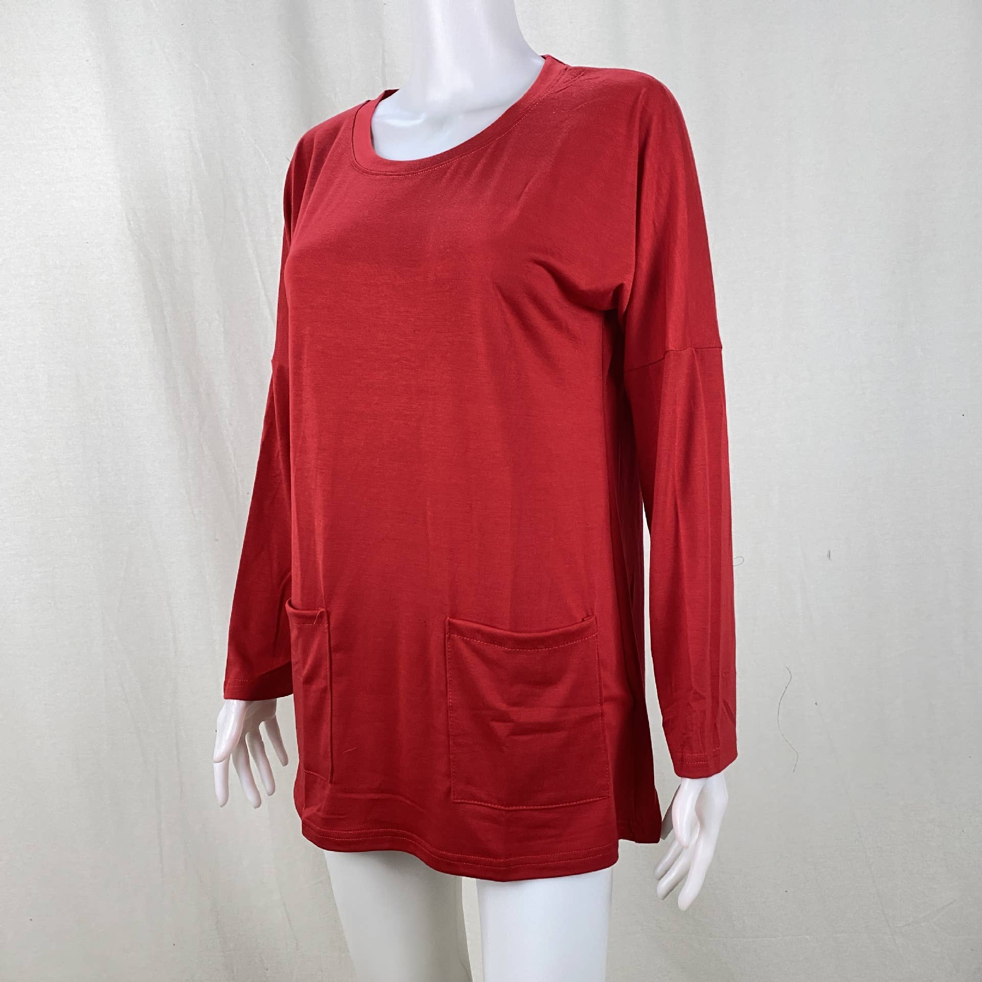 Solid-Color Loose Round-Neck Pocket T-Shirt