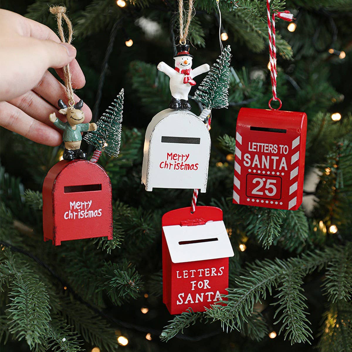 IRON PAINTED MAILBOX VINTAGE CHRISTMAS HANGING_CWMM9780