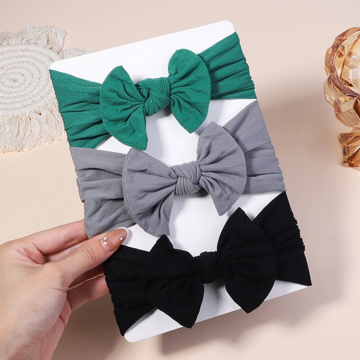 BABY BOW HEADBANDS SET SOFT NYLON WIDE BAND_CWAHA6750
