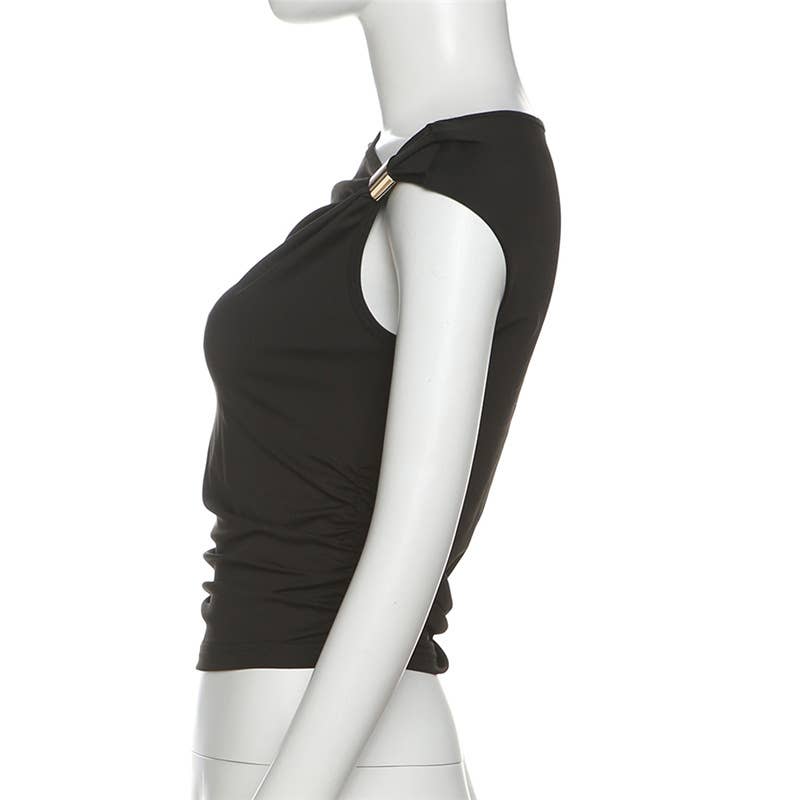 Solid One Shoulder Crop Top