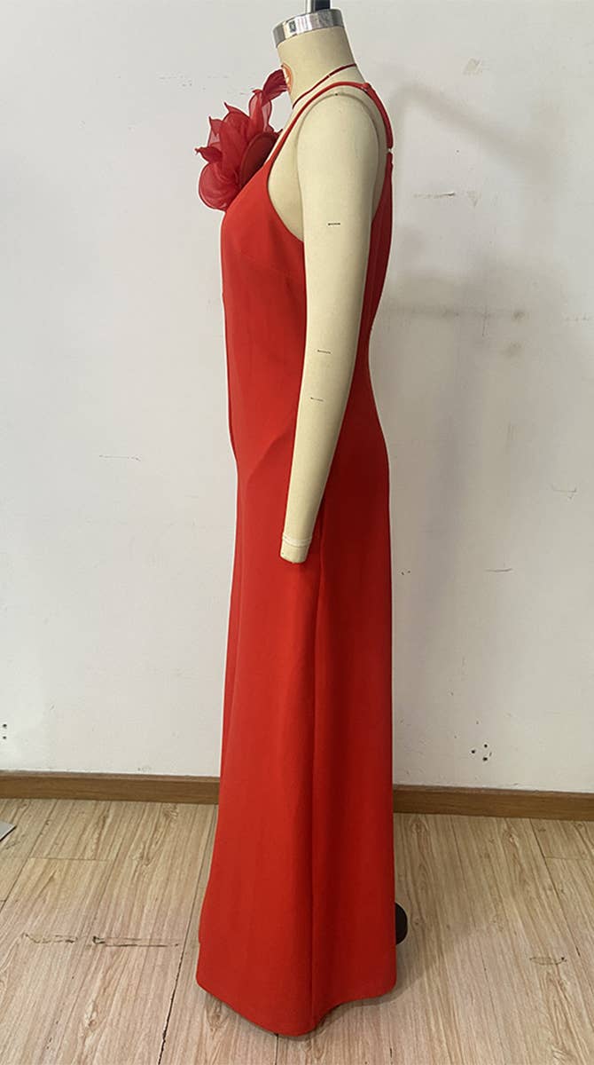 Three-Dimensional Floral Deep V Camisole Romper