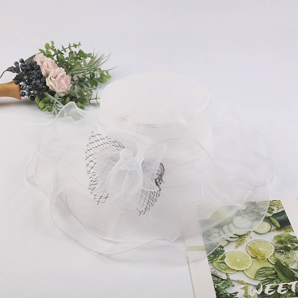 Women New Beach Cover Flower Mesh Hat_Cwah1207