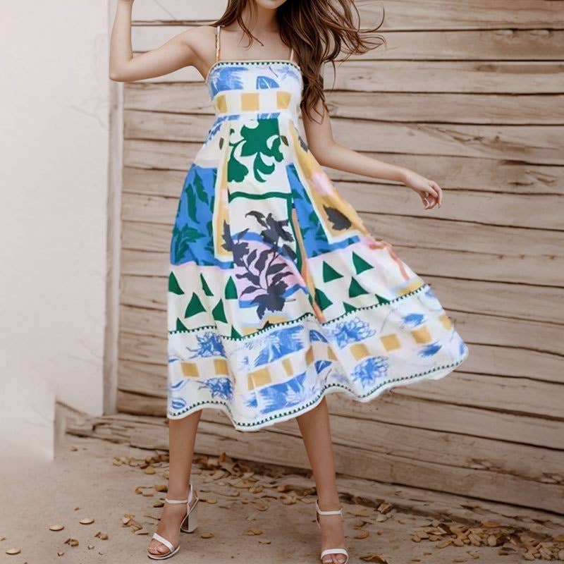 Strapless Skirt Print Graffiti Halter Sexy Dress