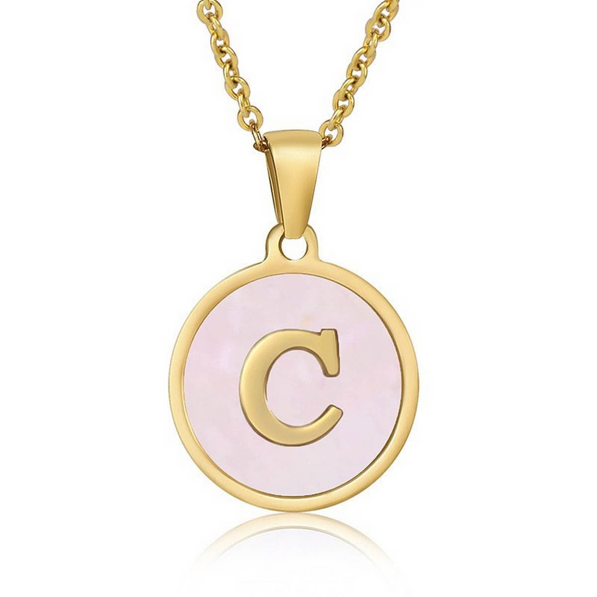 ROUND 18K GOLD STAINLESS STEEL 26LETTERS NECKLACE_CWAJE0683