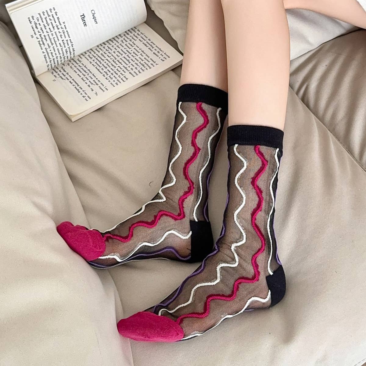 RETRO CASUAL FLORAL BLACK SOCKS_CWMS0562