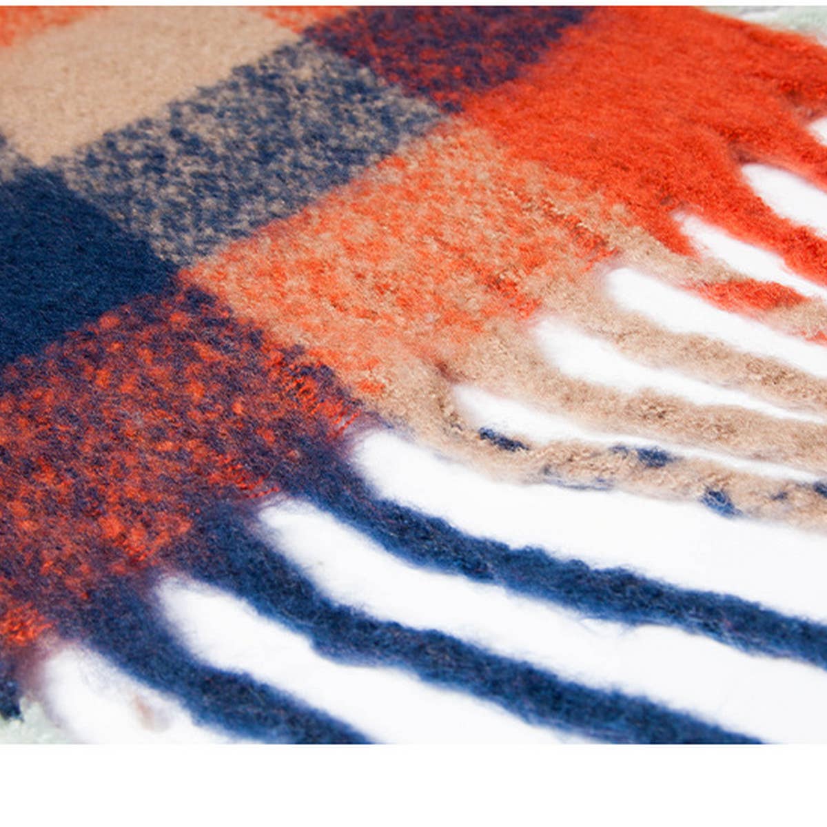 BOUCLE YARN THICK TASSEL COLORFUL PLAID SHAWL_CWASC1208